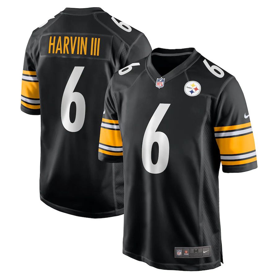 Men Pittsburgh Steelers #6 Pressley Harvin III Nike Black Game NFL Jersey